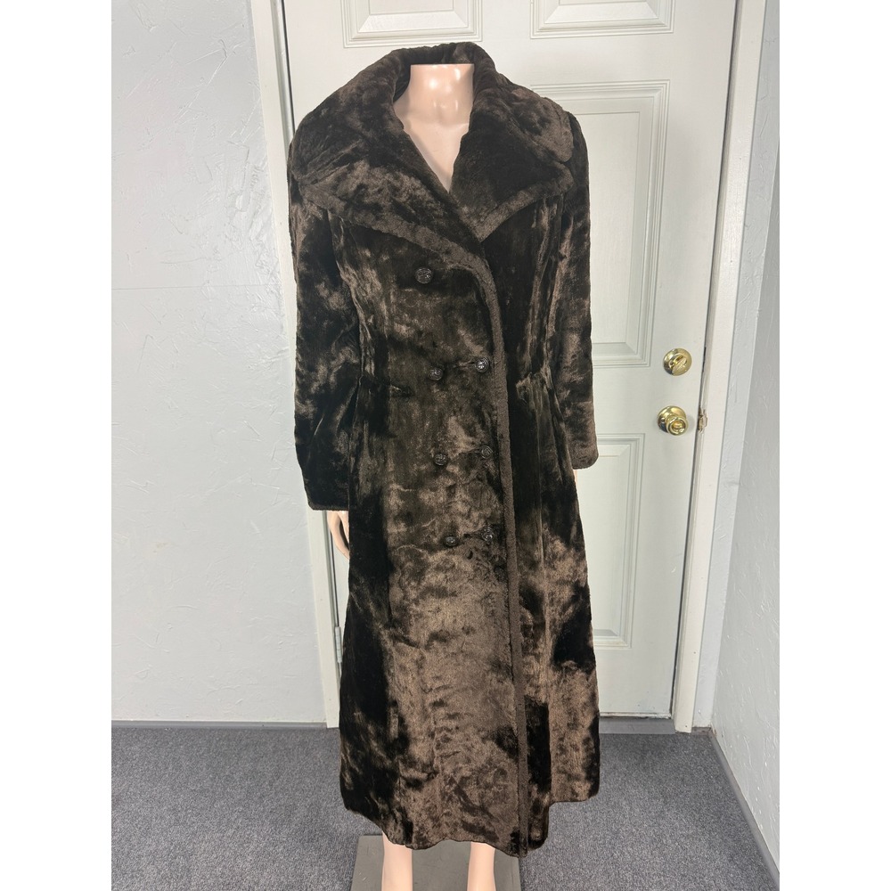 Vintage 60s 70s Fuax Fur Jacket  M Long Trench Peacoat Miss B.R. Designer Coat